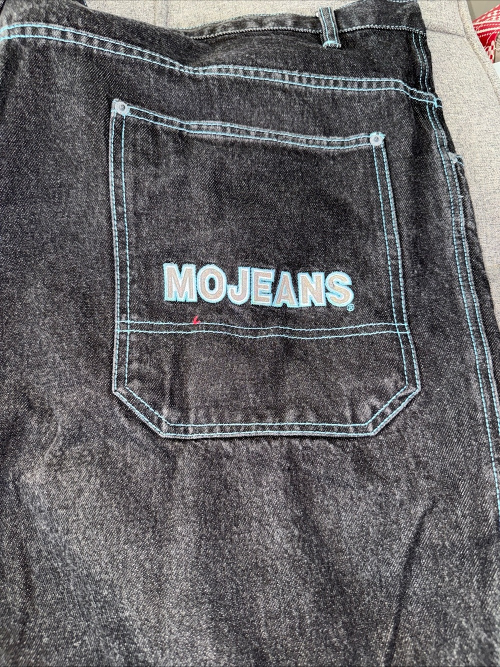 Vintage Y2K Mojeans Black denim shorts with Blue stitching Streetwear Skater 48
